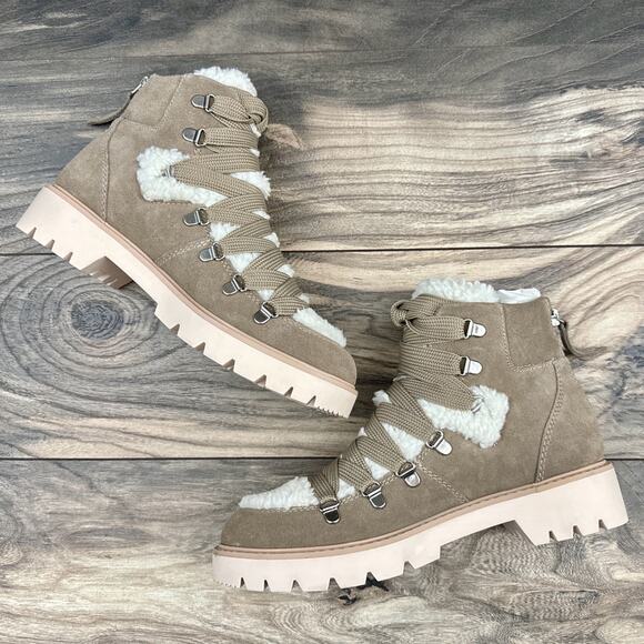 NEW Dolce Vita Pace 8 Faux Shearling Trim Lug Sole Suede Hiker Ankle Boots - Picture 2 of 12